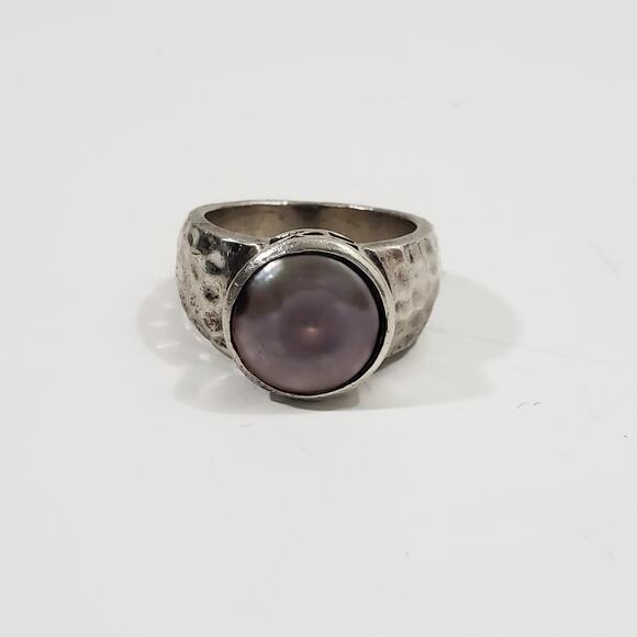 Vintage Silpada Abalone Shell Hammered Sterling Silver Ring Size 8 - Picture 1 of 7